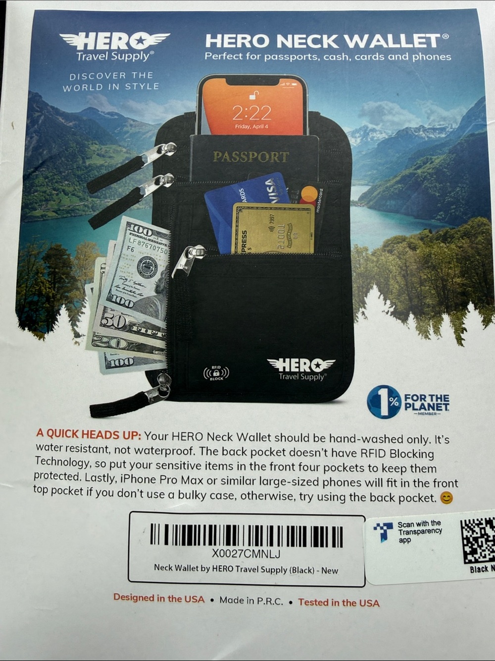 New FDID Black Neck Wallet - Secure Passport & Phone Holder